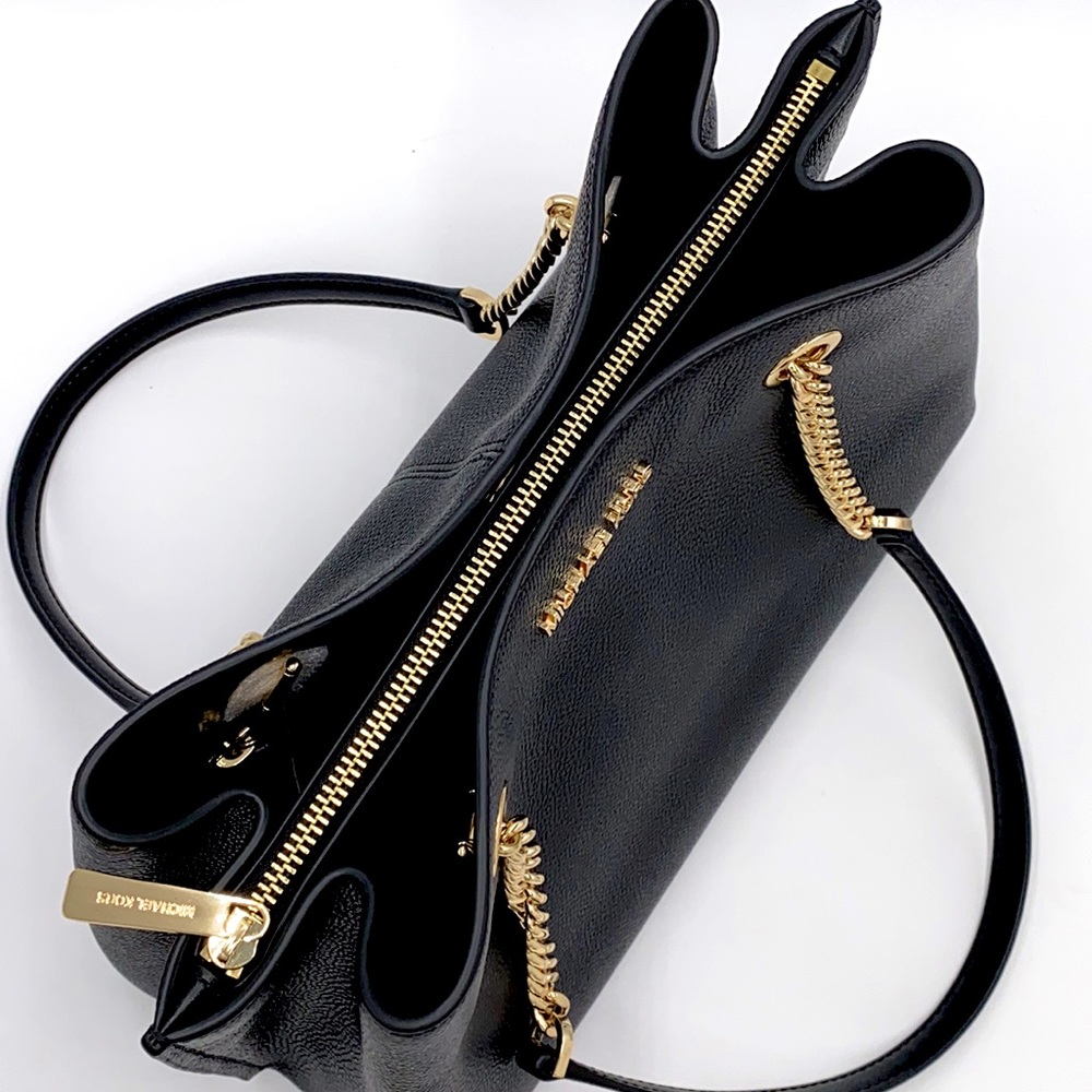 MICHAEL KORS TEAGEN LG LONG DROP SATCHEL BLACK - Picture 9 of 16